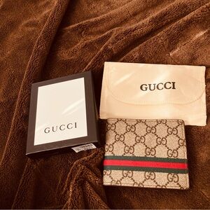 Tan Wallet with Green and Red Stripe